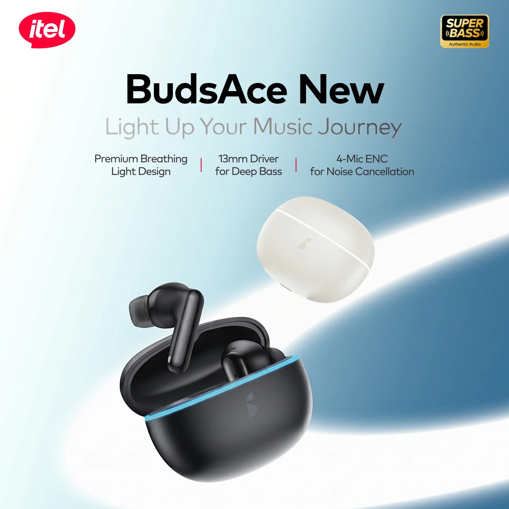 BudsAce New Wireless Earbuds – Premium Breathing Light, 13mm Driver, 4-Mic ENC - Image 6