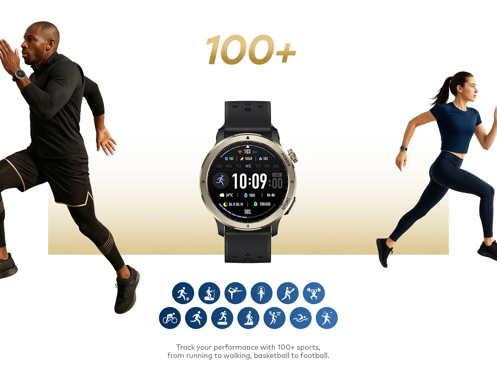 Fit O45 1.39" Metallic Bezel Breathable Straps IP68 100+ Sports - Image 3
