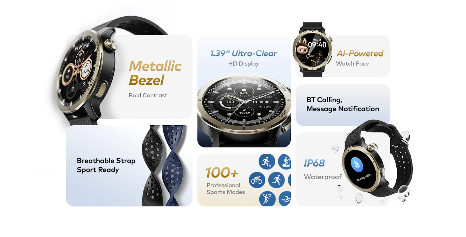 Fit O45 1.39" Metallic Bezel Breathable Straps IP68 100+ Sports - Image 7